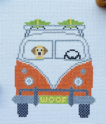 HN-SP-O Surf Pups Orange needlepoint canvas