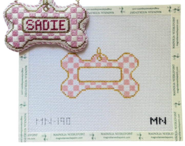 Pink Check Dog Tag Canvas