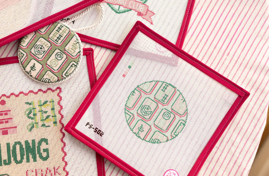 Mahjong Tiles Round in Pink and Green