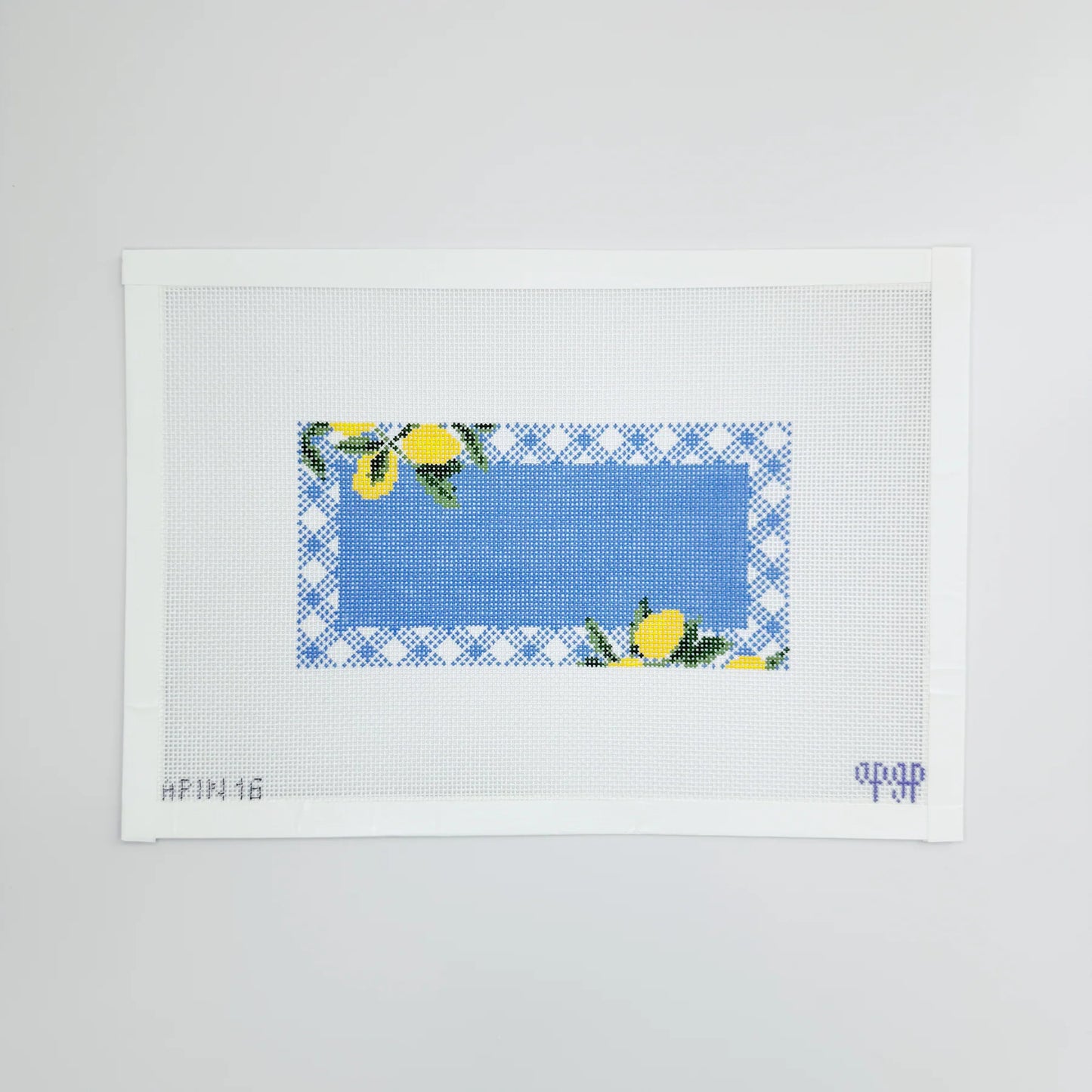 APIN16 Lemons on Blue needlepoint canvas