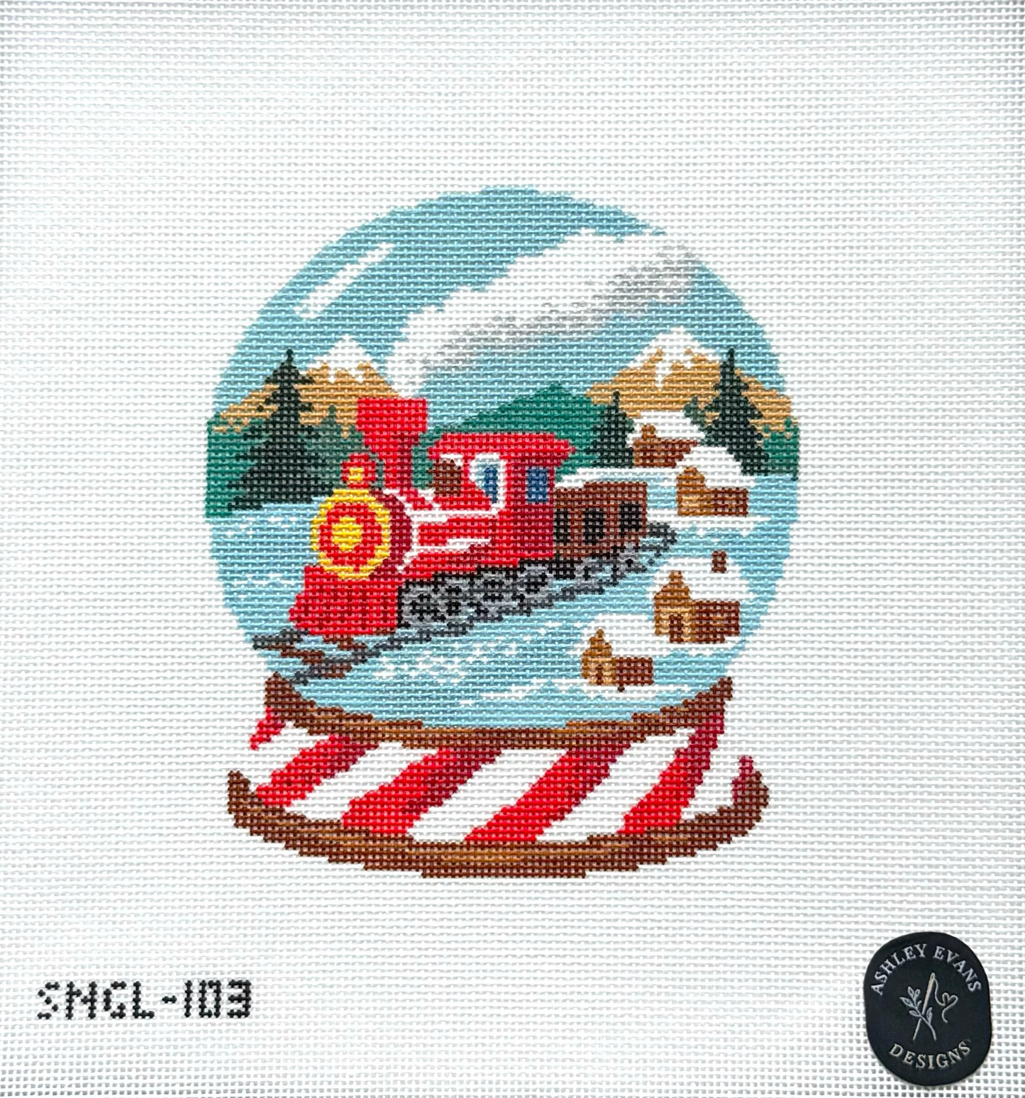 SNGL-103 All Aboard the Merry Train Snow Globe needlepoint canvas