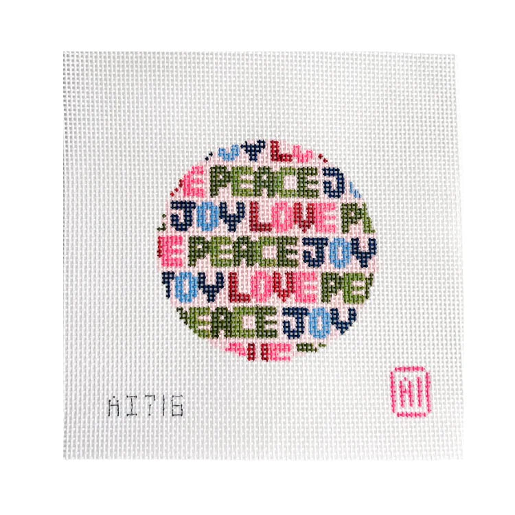 AI-716 Peace Love Joy Round needlepoint canvas