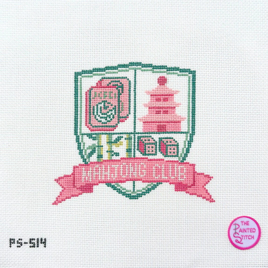 Mahjong Club Crest: Pink and Green Canvas