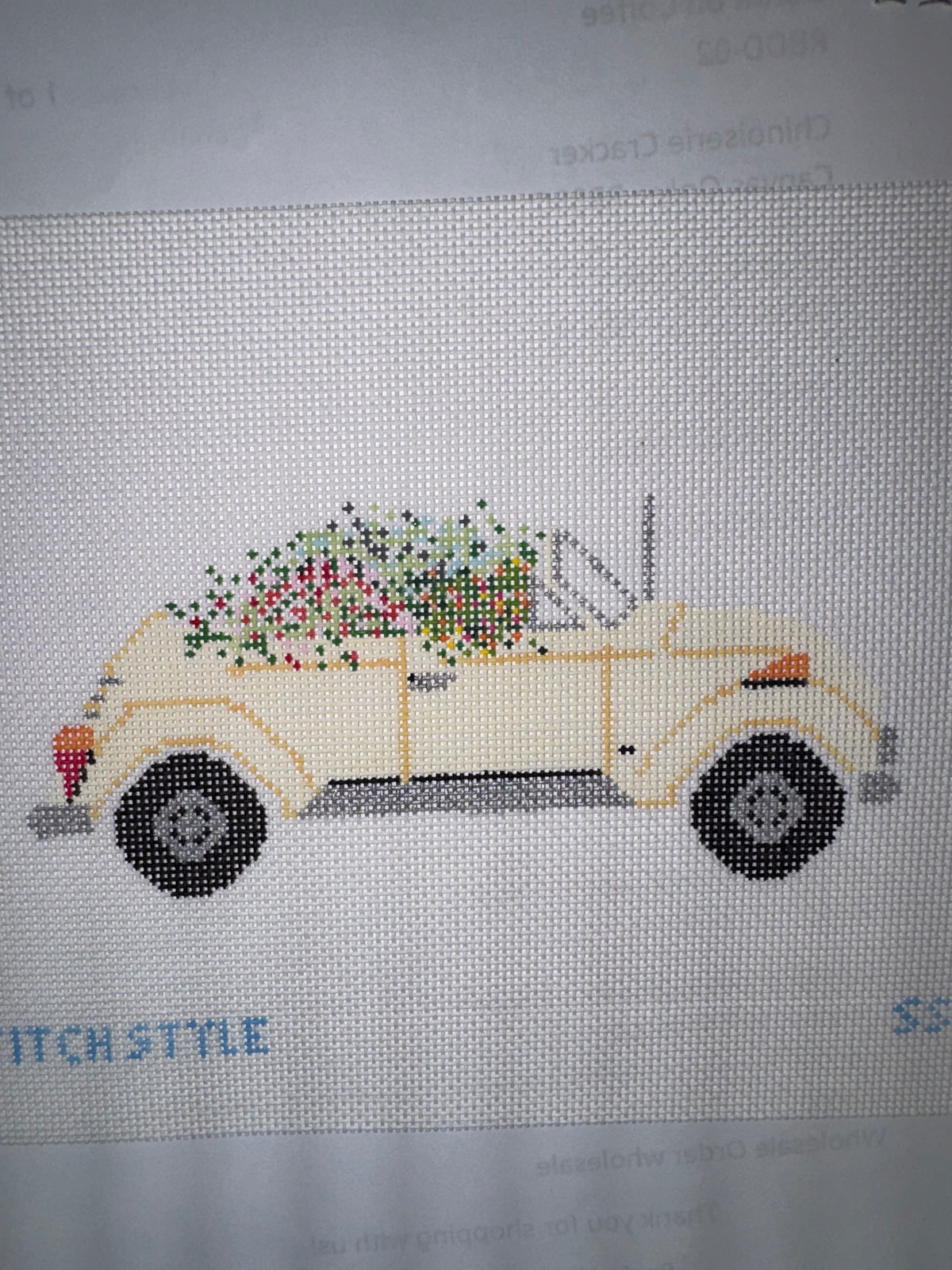 Volkswagen with Flowers Needlepoint Canvas and Stitch Guide