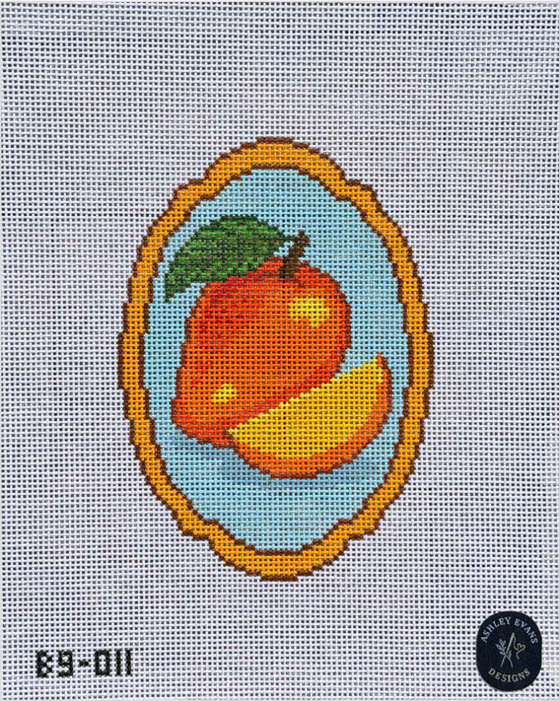 Orange Hand-Painted Oval Needlepoint Canvas