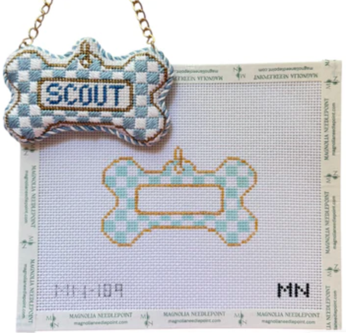 Blue Check Dog Tag Canvas