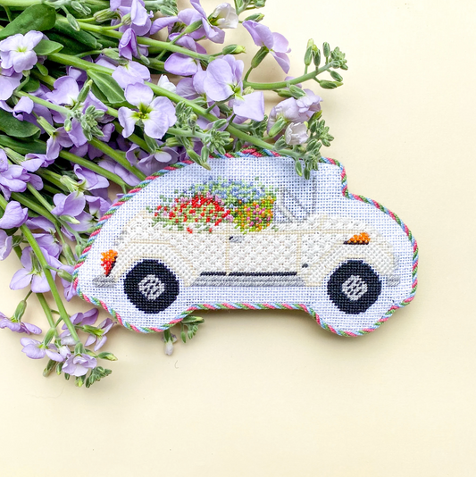 Volkswagen with Flowers Needlepoint Canvas and Stitch Guide