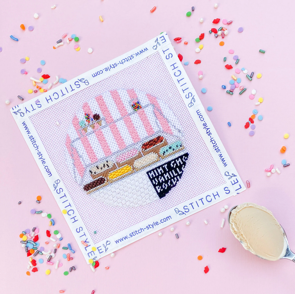 Ice Cream Shop Needlepoint Canvas and Stitch Guide