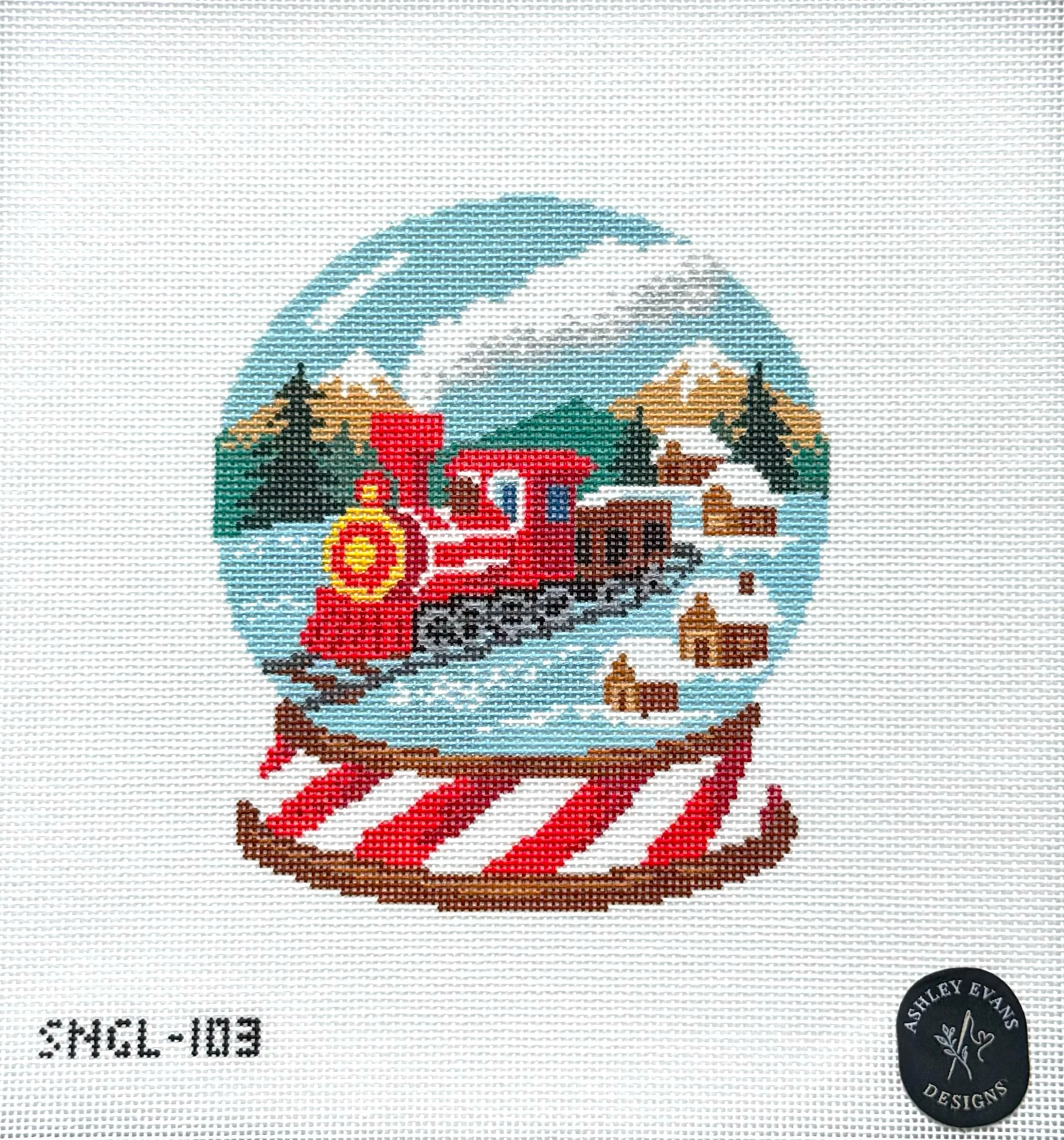 SNGL-103 All Aboard the Merry Train Snow Globe needlepoint canvas